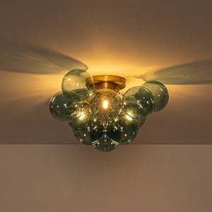 LightFixturesUSA - 3 - Light Brass Cluster Blue Glass Globe Bubble Ceiling Light - Ceiling Light - Blue Bubble - 