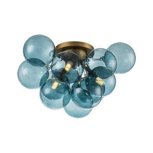LightFixturesUSA - 3 - Light Brass Cluster Blue Glass Globe Bubble Ceiling Light - Ceiling Light - Blue Bubble - 