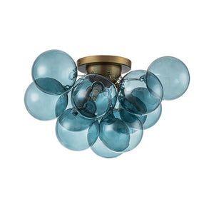 LightFixturesUSA - 3 - Light Brass Cluster Blue Glass Globe Bubble Ceiling Light - Ceiling Light - Blue Bubble - 
