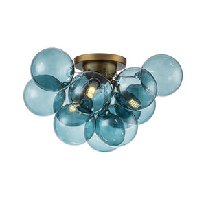 LightFixturesUSA - 3 - Light Brass Cluster Blue Glass Globe Bubble Ceiling Light - Ceiling Light - Blue Bubble - 