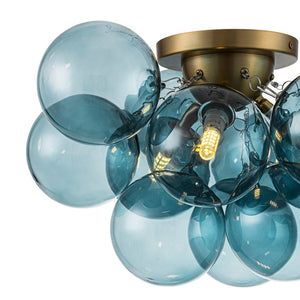 LightFixturesUSA - 3 - Light Brass Cluster Blue Glass Globe Bubble Ceiling Light - Ceiling Light - Blue Bubble - 