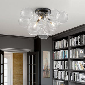 LightFixturesUSA - 3 - Light Brass Cluster Clear Glass Globe Bubble Ceiling Light - Ceiling Light - Black - 