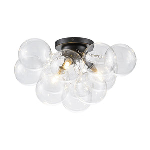 LightFixturesUSA - 3 - Light Brass Cluster Clear Glass Globe Bubble Ceiling Light - Ceiling Light - Black - 