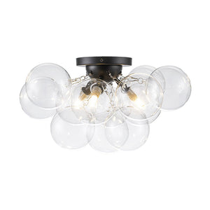 LightFixturesUSA - 3 - Light Brass Cluster Clear Glass Globe Bubble Ceiling Light - Ceiling Light - Black - 