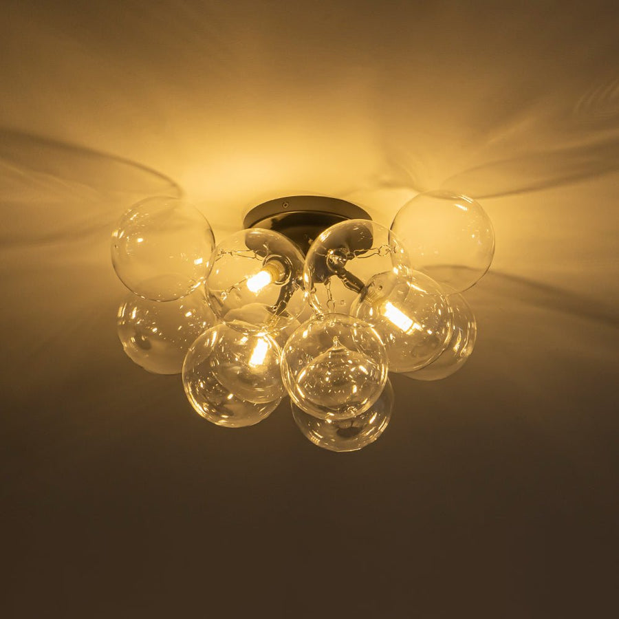 LightFixturesUSA - 3 - Light Brass Cluster Clear Glass Globe Bubble Ceiling Light - Ceiling Light - Black - 