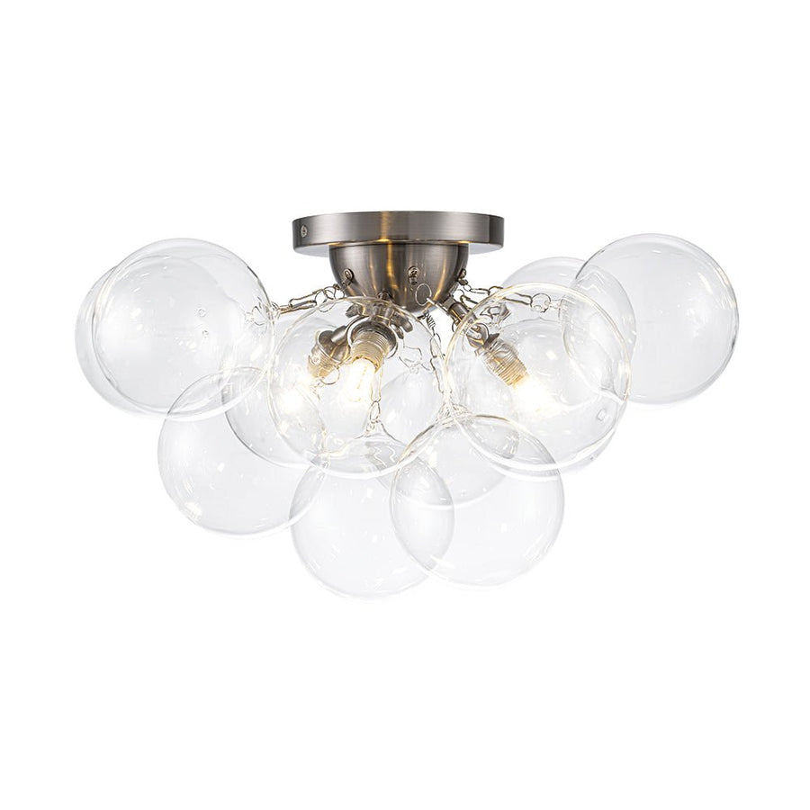 LightFixturesUSA - 3 - Light Brass Cluster Clear Glass Globe Bubble Ceiling Light - Ceiling Light - Nickel - 