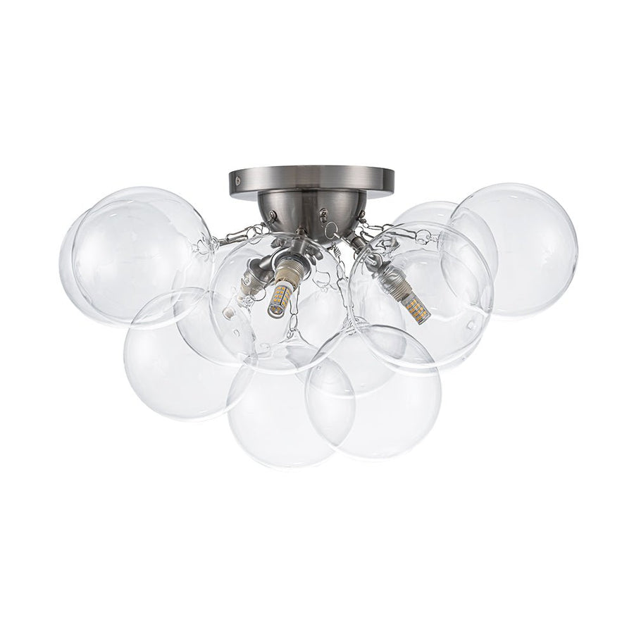 LightFixturesUSA - 3 - Light Brass Cluster Clear Glass Globe Bubble Ceiling Light - Ceiling Light - Nickel - 