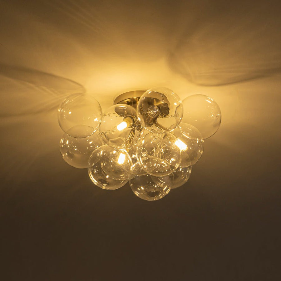 LightFixturesUSA - 3 - Light Brass Cluster Clear Glass Globe Bubble Ceiling Light - Ceiling Light - Nickel - 