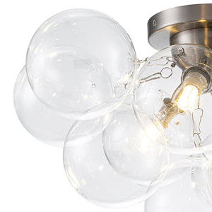 LightFixturesUSA - 3 - Light Brass Cluster Clear Glass Globe Bubble Ceiling Light - Ceiling Light - Nickel - 