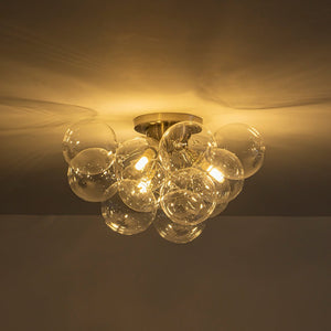 LightFixturesUSA - 3 - Light Brass Cluster Clear Glass Globe Bubble Ceiling Light - Ceiling Light - Nickel - 