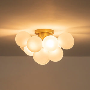 LightFixturesUSA - 3 - Light Brass Cluster Frosted Glass Globe Bubble Ceiling Light - Ceiling Light - Brass - 