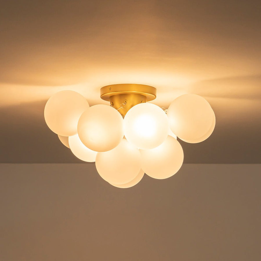 LightFixturesUSA - 3 - Light Brass Cluster Frosted Glass Globe Bubble Ceiling Light - Ceiling Light - Brass - 