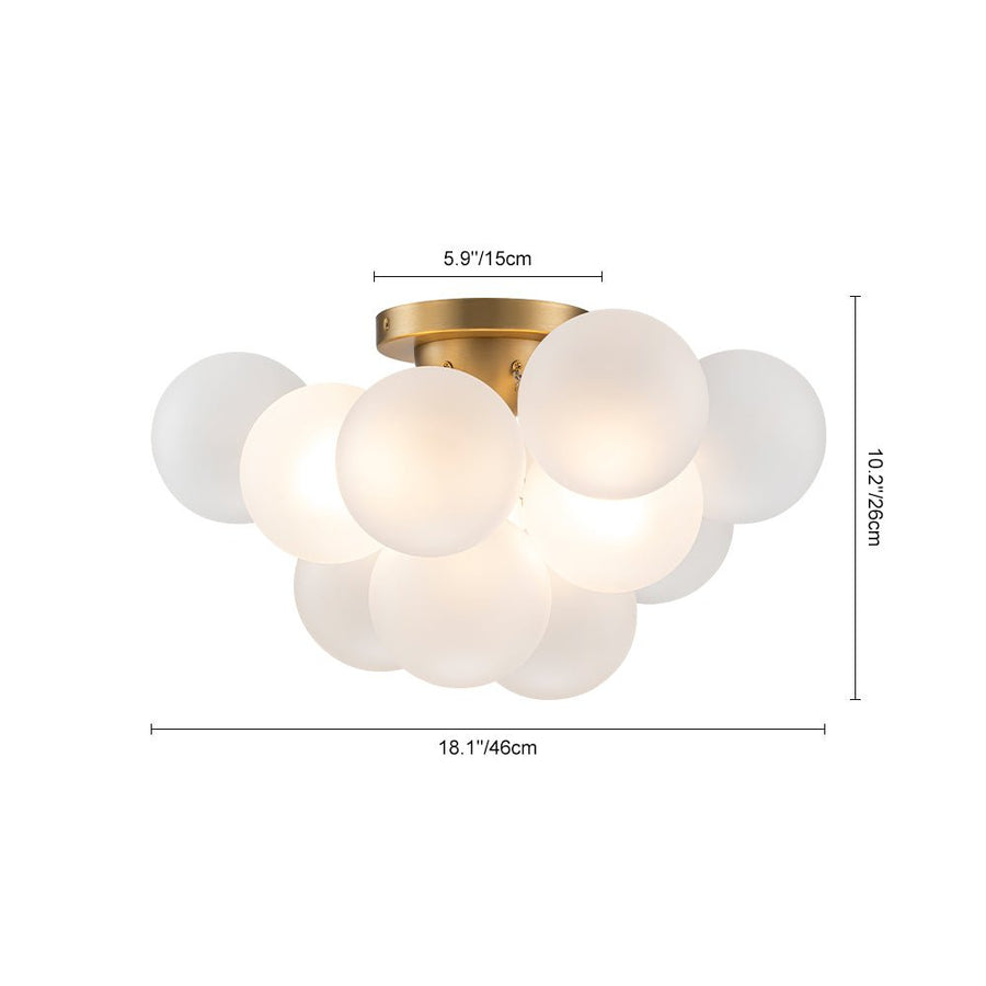 LightFixturesUSA - 3 - Light Brass Cluster Frosted Glass Globe Bubble Ceiling Light - Ceiling Light - Brass - 