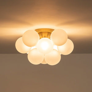 LightFixturesUSA - 3 - Light Brass Cluster Frosted Glass Globe Bubble Ceiling Light - Ceiling Light - Brass - 