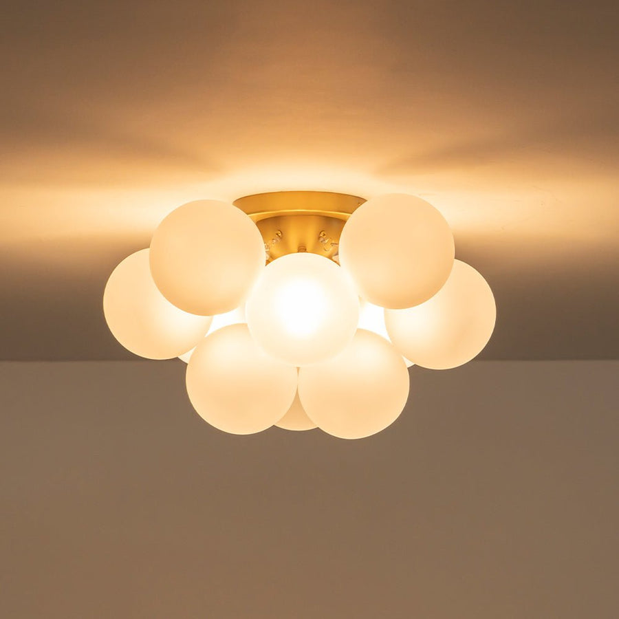 LightFixturesUSA - 3 - Light Brass Cluster Frosted Glass Globe Bubble Ceiling Light - Ceiling Light - Brass - 