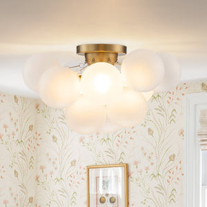 LightFixturesUSA - 3 - Light Brass Cluster Frosted Glass Globe Bubble Ceiling Light - Ceiling Light - Brass - 
