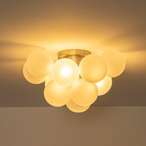LightFixturesUSA-3-Light Brass Cluster Frosted Glass Globe Bubble Ceiling Light-Ceiling Light-Nickel (Pre-Order)-