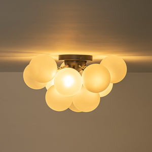 LightFixturesUSA-3-Light Brass Cluster Frosted Glass Globe Bubble Ceiling Light-Ceiling Light-Nickel (Pre-Order)-