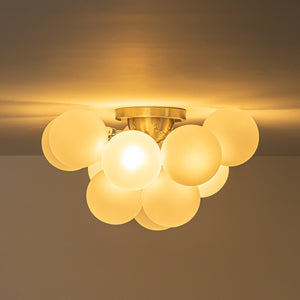 LightFixturesUSA-3-Light Brass Cluster Frosted Glass Globe Bubble Ceiling Light-Ceiling Light-Nickel (Pre-Order)-