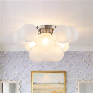 LightFixturesUSA-3-Light Brass Cluster Frosted Glass Globe Bubble Ceiling Light-Ceiling Light-Nickel (Pre-Order)-