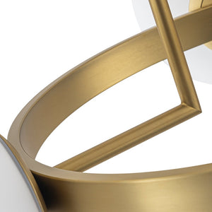 LightFixturesUSA - 3 - Light Brass Opal Glass Globe Round Ring Semi Flush Mount - Ceiling Light - Brass - 