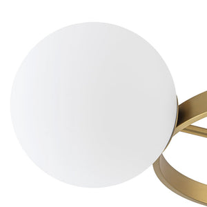 LightFixturesUSA - 3 - Light Brass Opal Glass Globe Round Ring Semi Flush Mount - Ceiling Light - Brass - 