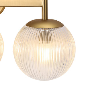 LightFixturesUSA - 3 - Light Brass Ribbed Glass Globe Vanity Wall Sconce - Wall Sconce - Brass - 