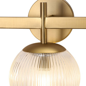 LightFixturesUSA - 3 - Light Brass Ribbed Glass Globe Vanity Wall Sconce - Wall Sconce - Brass - 