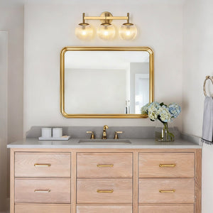 LightFixturesUSA - 3 - Light Brass Ribbed Glass Globe Vanity Wall Sconce - Wall Sconce - Brass - 