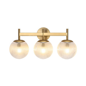 LightFixturesUSA - 3 - Light Brass Ribbed Glass Globe Vanity Wall Sconce - Wall Sconce - Brass - 