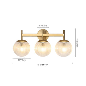 LightFixturesUSA - 3 - Light Brass Ribbed Glass Globe Vanity Wall Sconce - Wall Sconce - Brass - 
