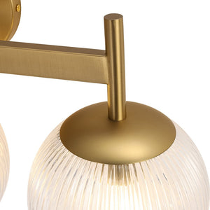 LightFixturesUSA - 3 - Light Brass Ribbed Glass Globe Vanity Wall Sconce - Wall Sconce - Brass - 