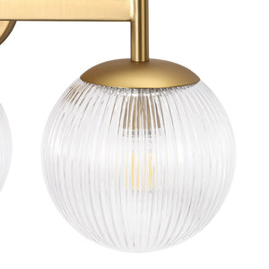 LightFixturesUSA - 3 - Light Brass Ribbed Glass Globe Vanity Wall Sconce - Wall Sconce - Brass - 