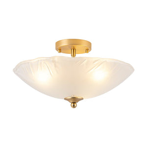 LightFixturesUSA - 3 - Light Brass Textured Glass Bowl Round Semi Flush Mount - Ceiling Light - Clear Glass - 