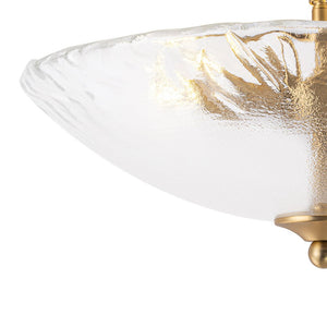 LightFixturesUSA - 3 - Light Brass Textured Glass Bowl Round Semi Flush Mount - Ceiling Light - Clear Glass - 