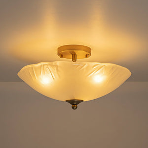LightFixturesUSA - 3 - Light Brass Textured Glass Bowl Round Semi Flush Mount - Ceiling Light - Clear Glass - 