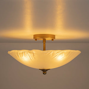 LightFixturesUSA - 3 - Light Brass Textured Glass Bowl Round Semi Flush Mount - Ceiling Light - Clear Glass - 