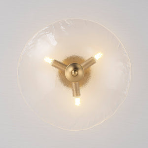 LightFixturesUSA - 3 - Light Brass Textured Glass Bowl Round Semi Flush Mount - Ceiling Light - Clear Glass - 