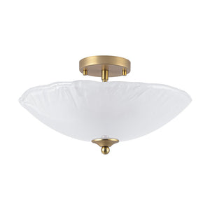 LightFixturesUSA - 3 - Light Brass Textured Glass Bowl Round Semi Flush Mount - Ceiling Light - Clear Glass - 