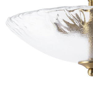 LightFixturesUSA - 3 - Light Brass Textured Glass Bowl Round Semi Flush Mount - Ceiling Light - Clear Glass - 
