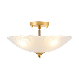 LightFixturesUSA - 3 - Light Brass Textured Glass Bowl Round Semi Flush Mount - Ceiling Light - Clear Glass - 