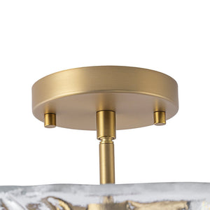 LightFixturesUSA - 3 - Light Brass Textured Glass Bowl Round Semi Flush Mount - Ceiling Light - Clear Glass - 