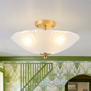 LightFixturesUSA - 3 - Light Brass Textured Glass Bowl Round Semi Flush Mount - Ceiling Light - Frosted Glass - 