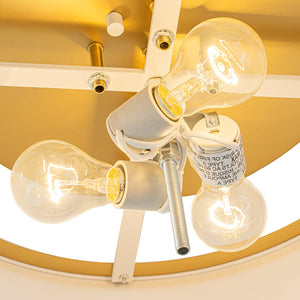 LightFixturesUSA-3-Light Brass White Fabric Drum Cage Semi Flush Mount-Ceiling Light-20 in-