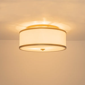 LightFixturesUSA-3-Light Brass White Fabric Drum Cage Semi Flush Mount-Ceiling Light-20 in-