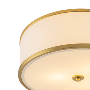 LightFixturesUSA-3-Light Brass White Fabric Drum Cage Semi Flush Mount-Ceiling Light-20 in-