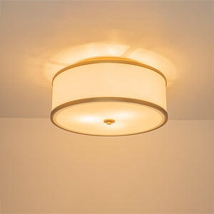 LightFixturesUSA-3-Light Brass White Fabric Drum Cage Semi Flush Mount-Ceiling Light-20 in-