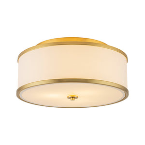 LightFixturesUSA-3-Light Brass White Fabric Drum Cage Semi Flush Mount-Ceiling Light-20 in-