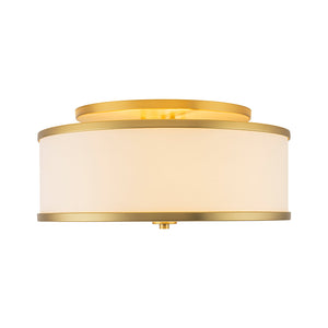 LightFixturesUSA-3-Light Brass White Fabric Drum Cage Semi Flush Mount-Ceiling Light-20 in-