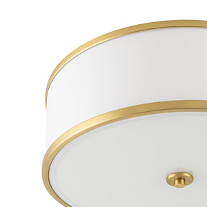 LightFixturesUSA-3-Light Brass White Fabric Drum Cage Semi Flush Mount-Ceiling Light-20 in-